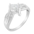 10K White Gold 1/3 Cttw Princess and Baguette Cut Diamond Bypass Style Cocktail Ring