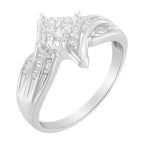 10K White Gold 1/3 Cttw Princess and Baguette Cut Diamond Bypass Style Cocktail Ring
