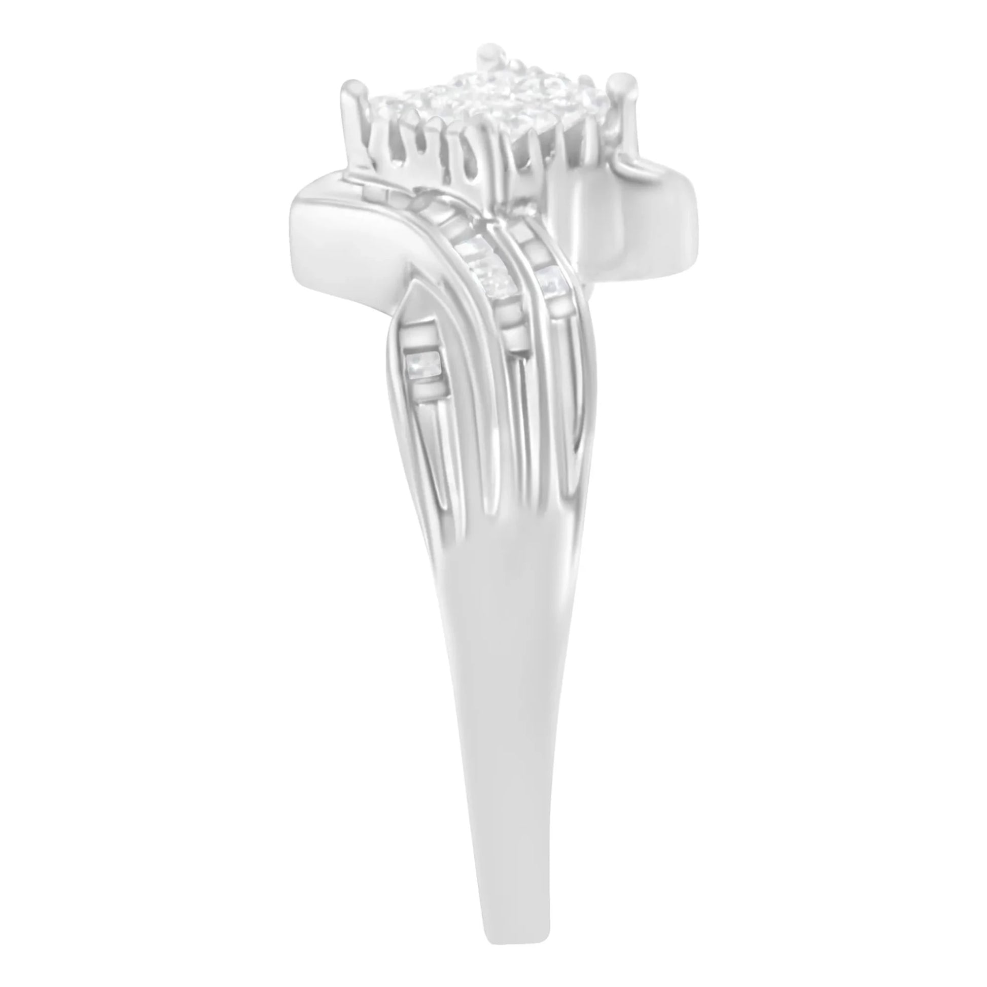 10K White Gold 1/3 Cttw Princess and Baguette Cut Diamond Bypass Style Cocktail Ring - Nobiliving