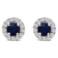 10K White Gold 3.25mm x 3.25mm Round Blue Sapphire and 1/10 Cttw Diamond Halo Stud Earrings - Nobiliving