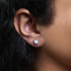 10K White Gold 4.5mm Cultured Freshwater Pearl and 1/7 Cttw Diamond Halo Stud Earring