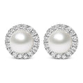 10K White Gold 4.5mm Cultured Freshwater Pearl and 1/7 Cttw Diamond Halo Stud Earring- Nobiliving