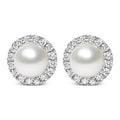 10K White Gold 4.5mm Cultured Freshwater Pearl and 1/7 Cttw Diamond Halo Stud Earring