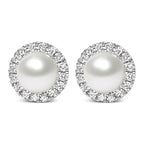 10K White Gold 4.5mm Cultured Freshwater Pearl and 1/7 Cttw Diamond Halo Stud Earring