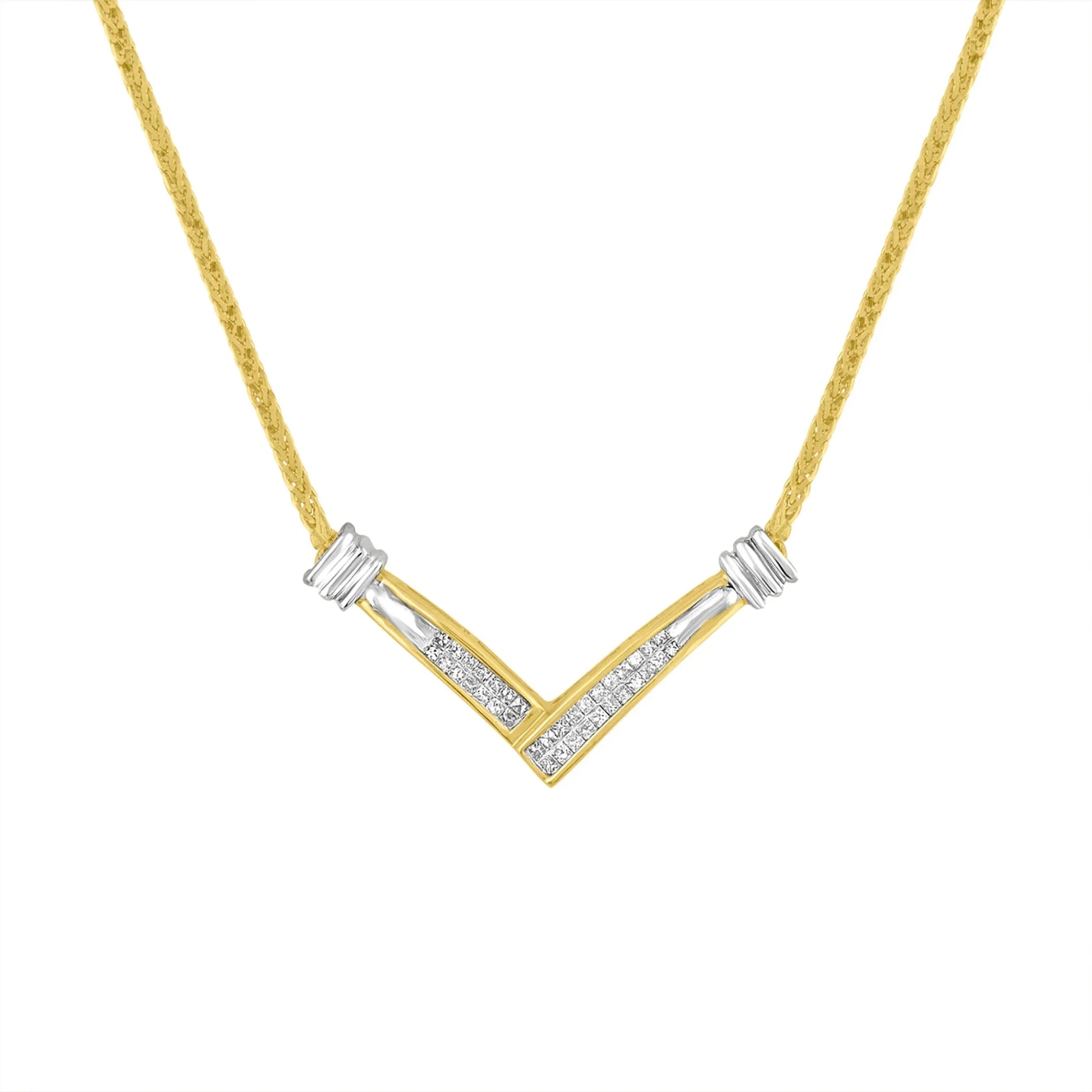 10k White Gold .5 TDW V Shape Necklace