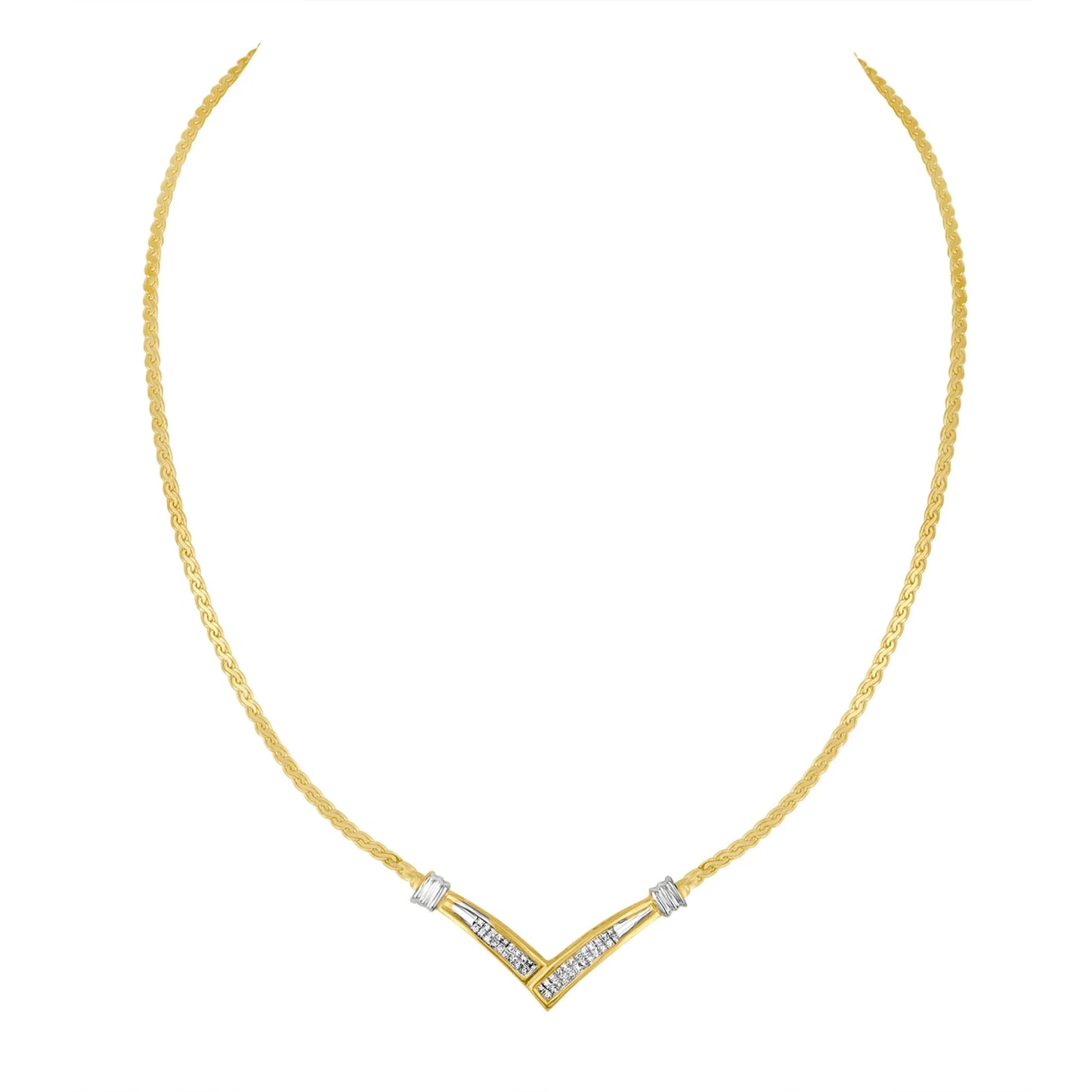 10k White Gold .5 TDW V Shape Necklace