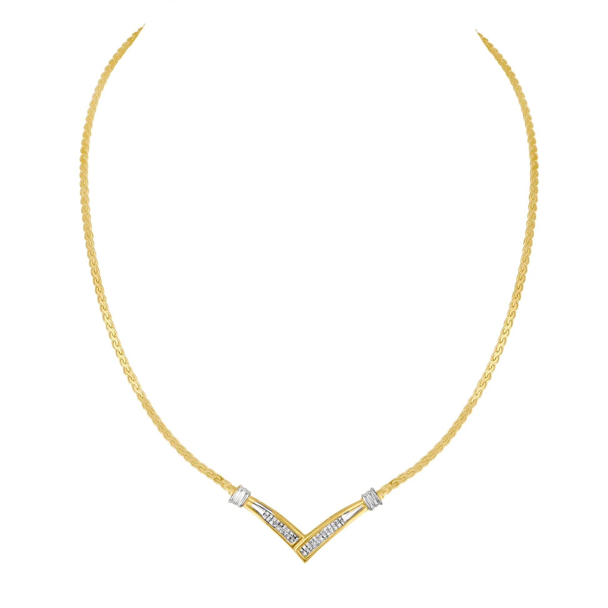 10k White Gold .5 TDW V Shape Necklace