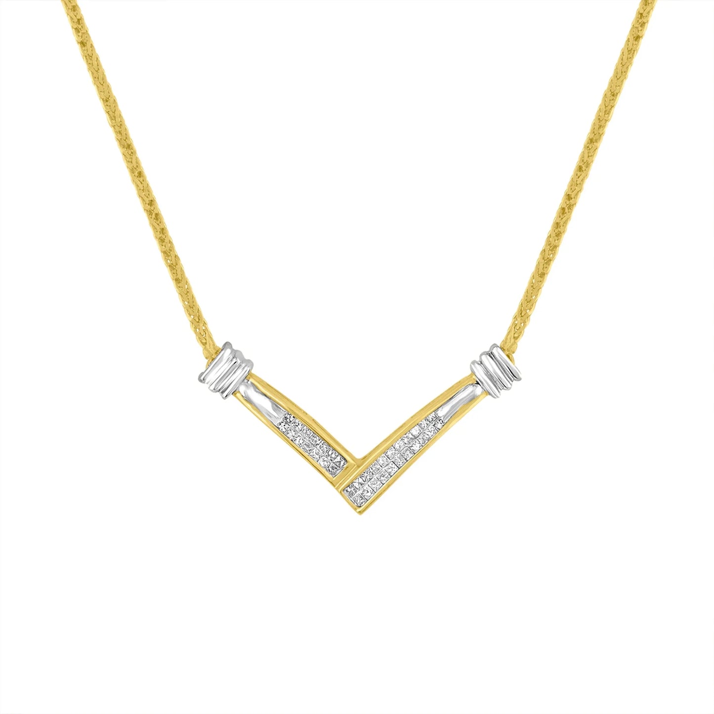10k White Gold .5 TDW V Shape Necklace