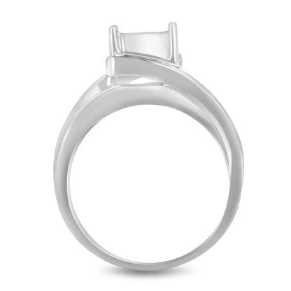 10K White Gold Princess-cut Diamond Cluster Bypass Ring