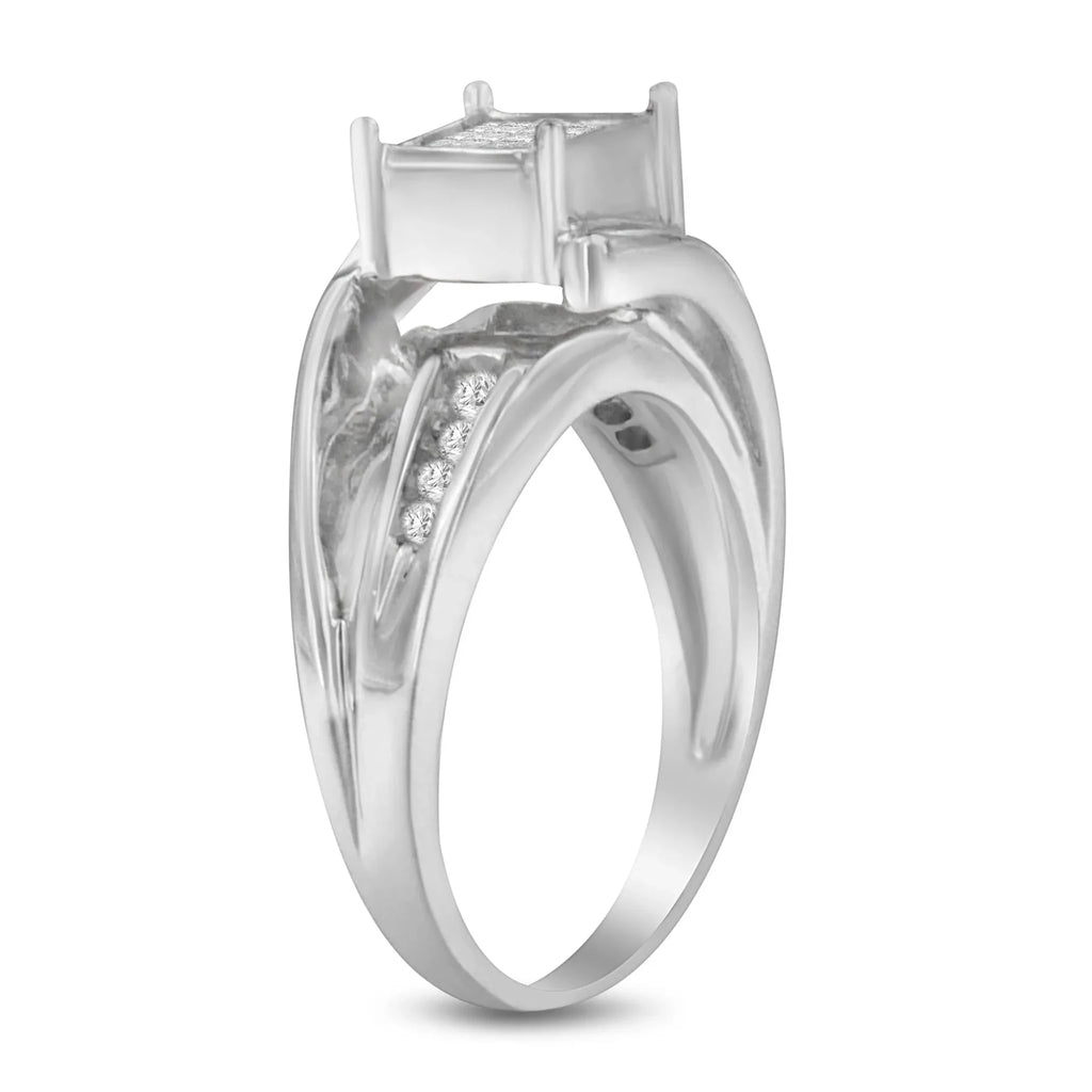 10K White Gold Princess-cut Diamond Cluster Bypass Ring
