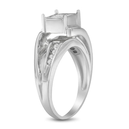 10K White Gold Princess-cut Diamond Cluster Bypass Ring