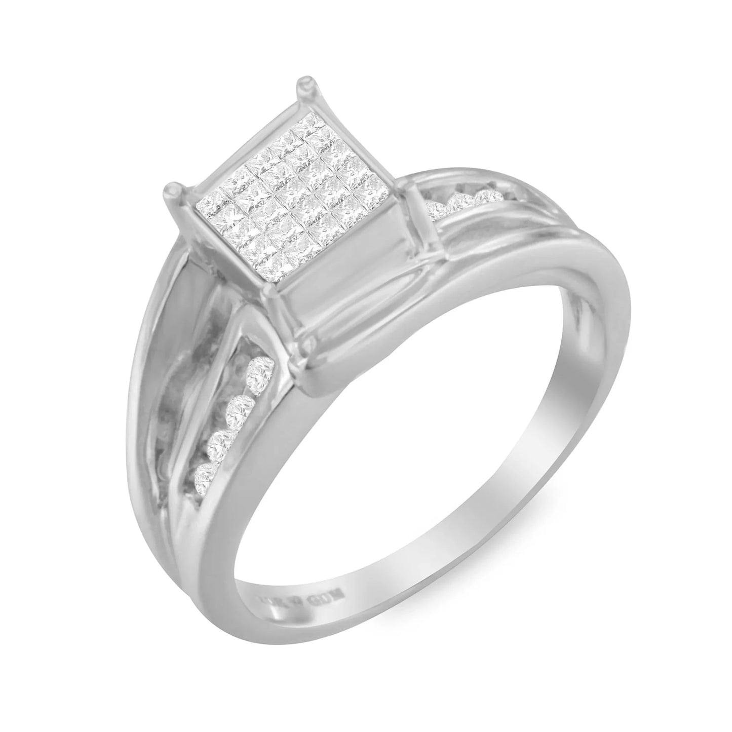 10K White Gold Princess-cut Diamond Cluster Bypass Ring