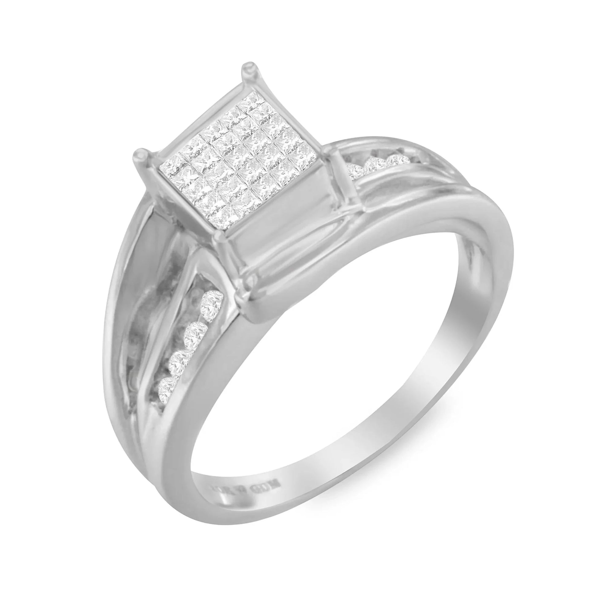 10K White Gold Princess-cut Diamond Cluster Bypass Ring
