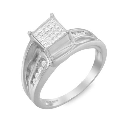 10K White Gold Princess-cut Diamond Cluster Bypass Ring
