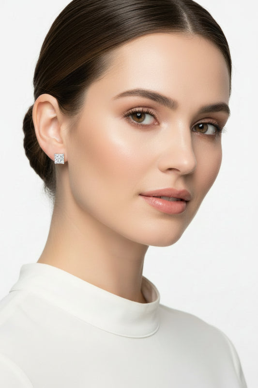 10K White Gold Princess-Cut Diamond Composite Stud Earrings