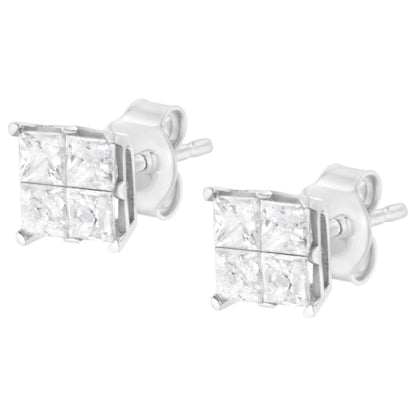 10K White Gold Princess-Cut Diamond Composite Stud Earrings