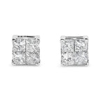 10K White Gold Princess-Cut Diamond Composite Stud Earrings