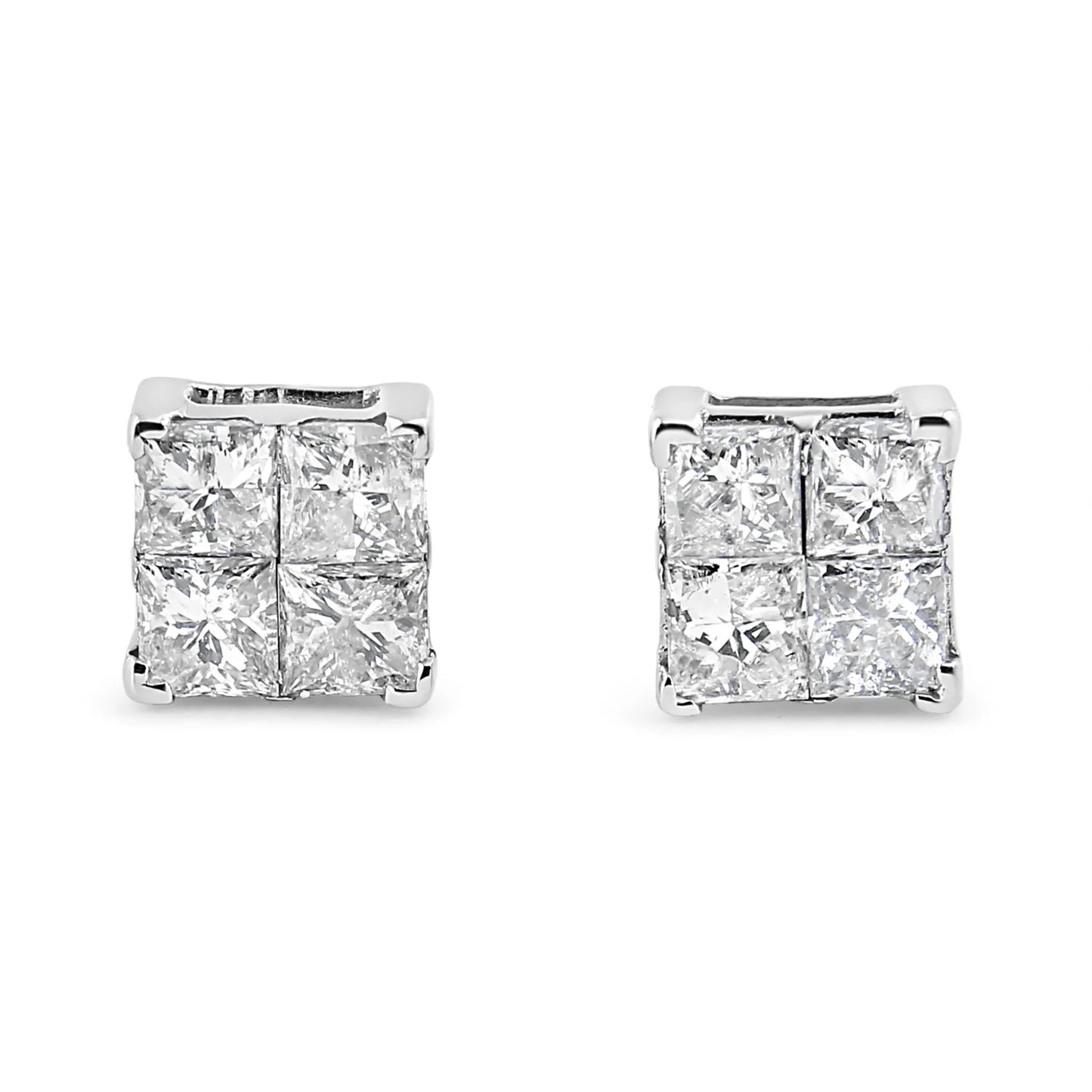10K White Gold Princess-Cut Diamond Composite Stud Earrings