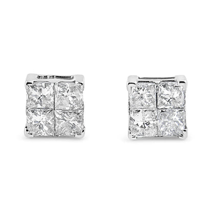 10K White Gold Princess-Cut Diamond Composite Stud Earrings