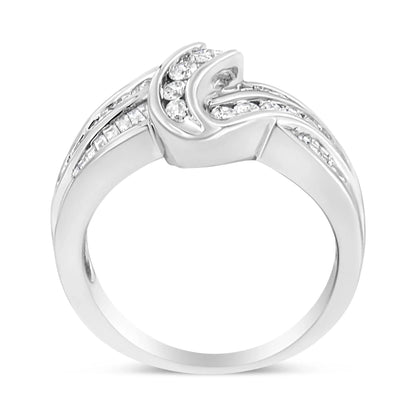 10K White Gold Ring 3/4 Cttw Round - Cut Diamond Bypass Ring (H - I Color, I2 - I3 Clarity) - Nobiliving