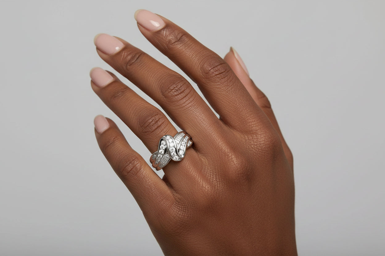 10K White Gold Ring 3/4 Cttw Round - Cut Diamond Bypass Ring (H - I Color, I2 - I3 Clarity) - Nobiliving