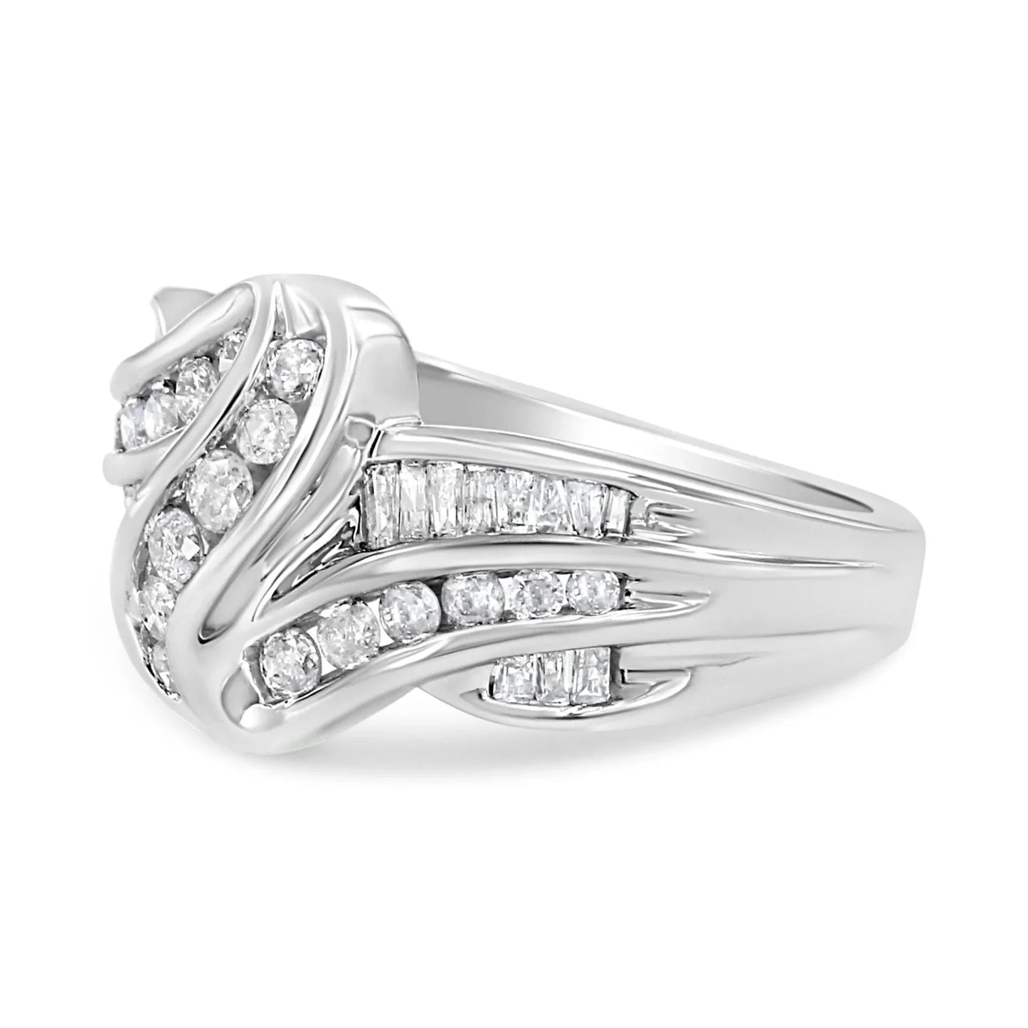 10K White Gold Ring 3/4 Cttw Round - Cut Diamond Bypass Ring (H - I Color, I2 - I3 Clarity) - Nobiliving