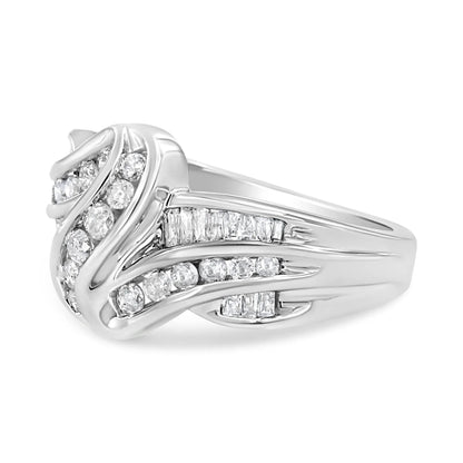 10K White Gold Ring 3/4 Cttw Round - Cut Diamond Bypass Ring (H - I Color, I2 - I3 Clarity) - Nobiliving