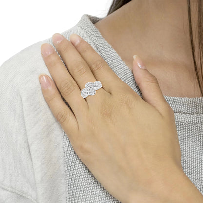 10K White Gold Ring 3/4 Cttw Round - Cut Diamond Bypass Ring (H - I Color, I2 - I3 Clarity) - Nobiliving