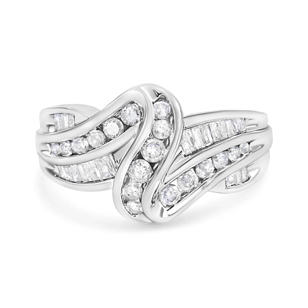 10K White Gold Ring 3/4 Cttw Round - Cut Diamond Bypass Ring (H - I Color, I2 - I3 Clarity) - Nobiliving