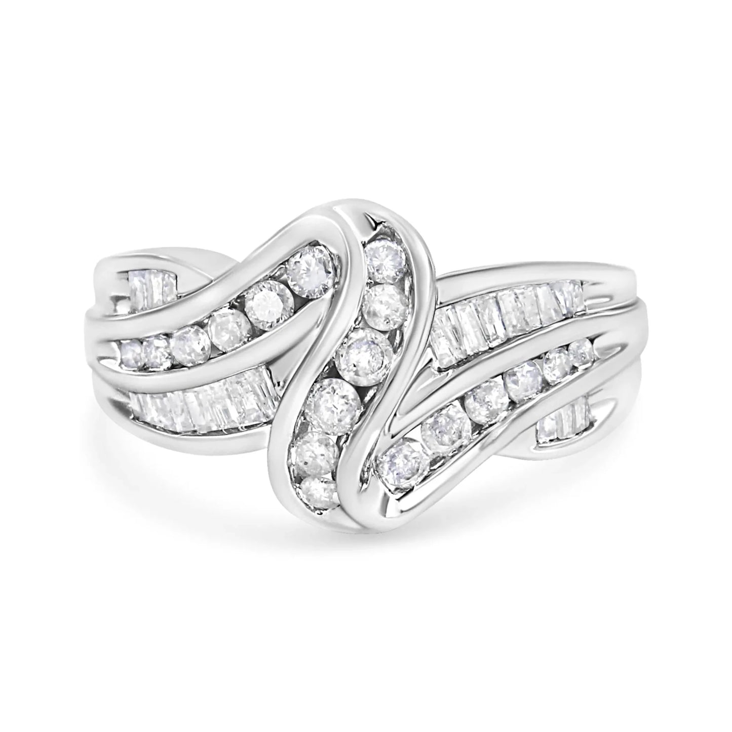 10K White Gold Ring 3/4 Cttw Round - Cut Diamond Bypass Ring (H - I Color, I2 - I3 Clarity) - Nobiliving