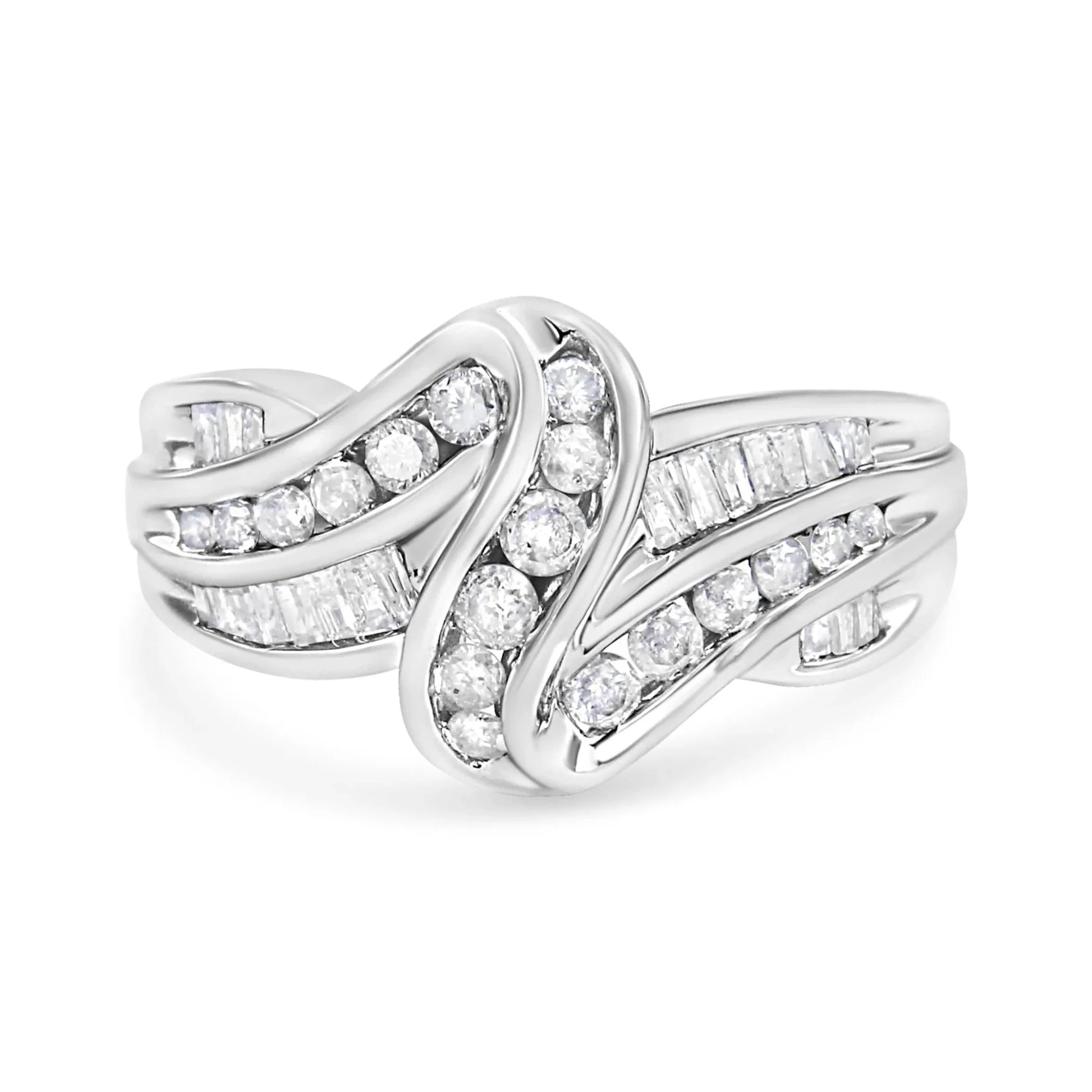 10K White Gold Ring 3/4 Cttw Round - Cut Diamond Bypass Ring (H - I Color, I2 - I3 Clarity) - Nobiliving