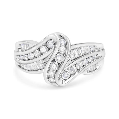 10K White Gold Ring 3/4 Cttw Round - Cut Diamond Bypass Ring (H - I Color, I2 - I3 Clarity) - Nobiliving
