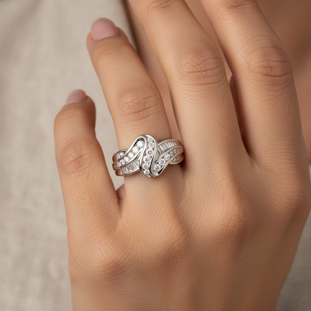 10K White Gold Ring 3/4 Cttw Round - Cut Diamond Bypass Ring (H - I Color, I2 - I3 Clarity) - Nobiliving