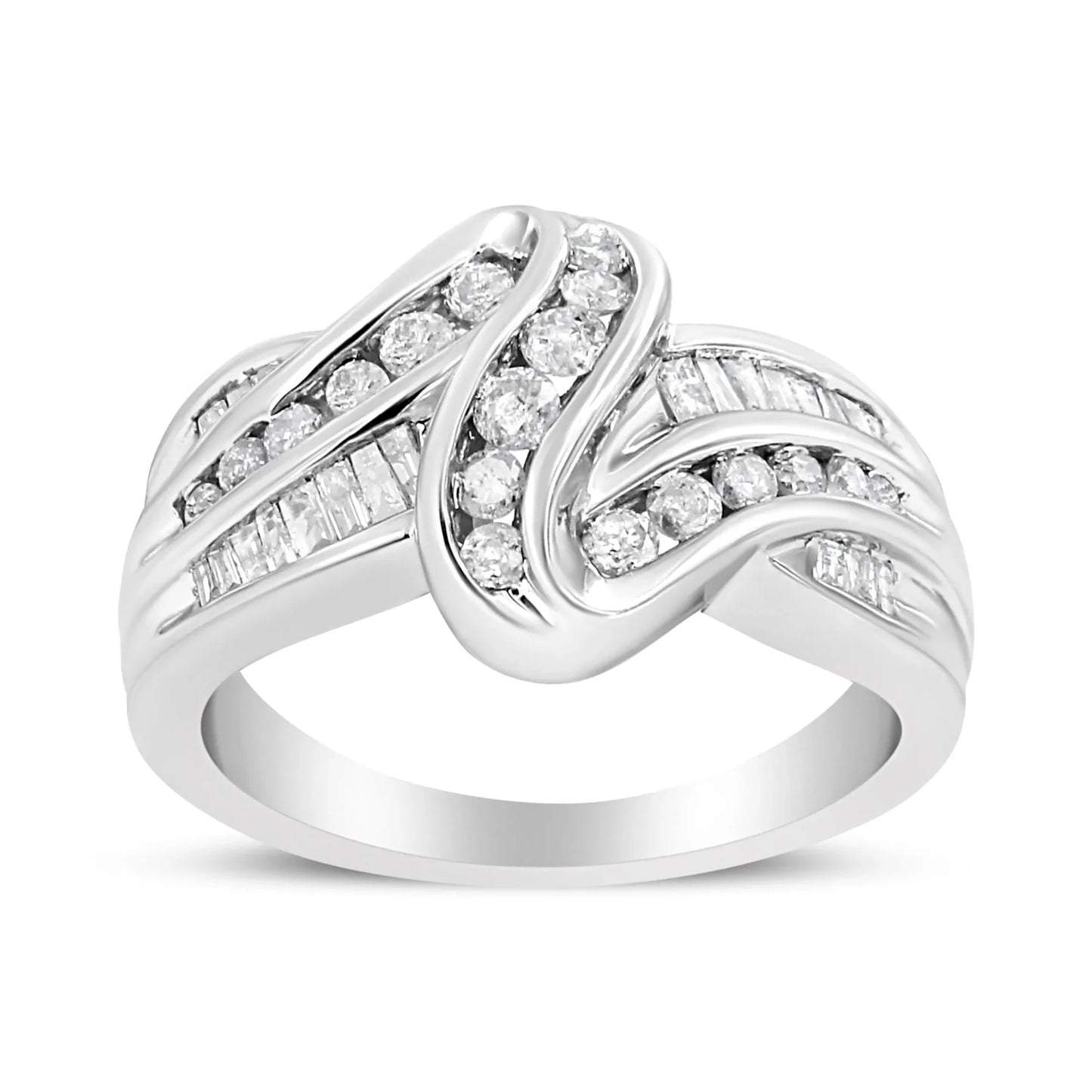 10K White Gold Ring 3/4 Cttw Round - Cut Diamond Bypass Ring (H - I Color, I2 - I3 Clarity) - Nobiliving