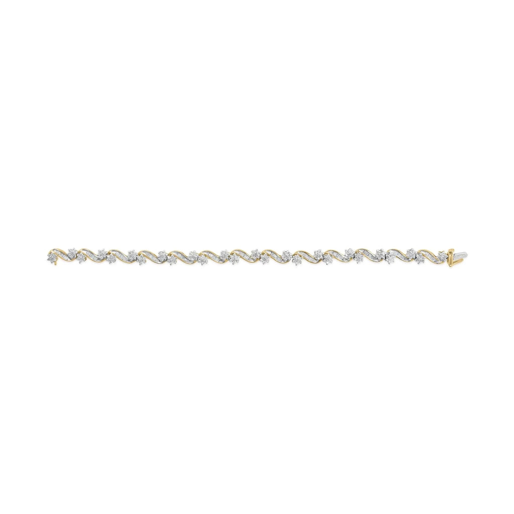 10k Yellow Gold 3.00 Ctw Round-Cut and Baguette-Cut Bracelet
