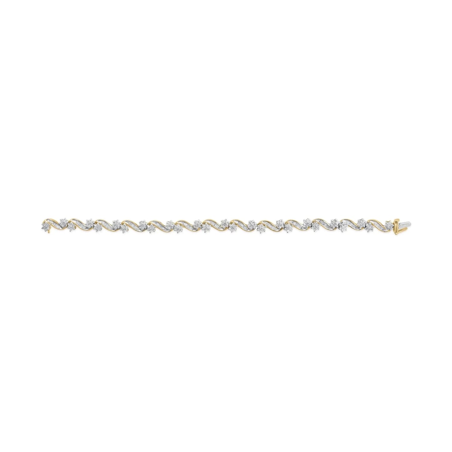 10k Yellow Gold 3.00 Ctw Round-Cut and Baguette-Cut Bracelet
