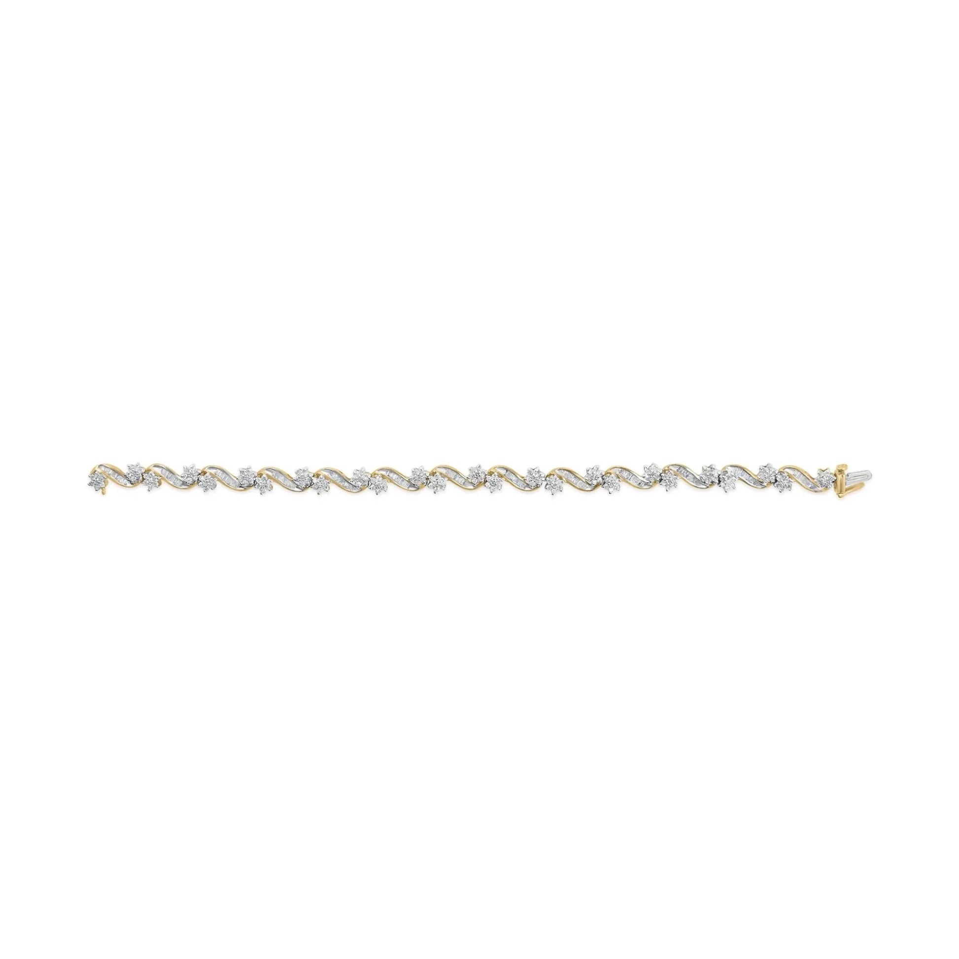 10k Yellow Gold 3.00 Ctw Round-Cut and Baguette-Cut Bracelet