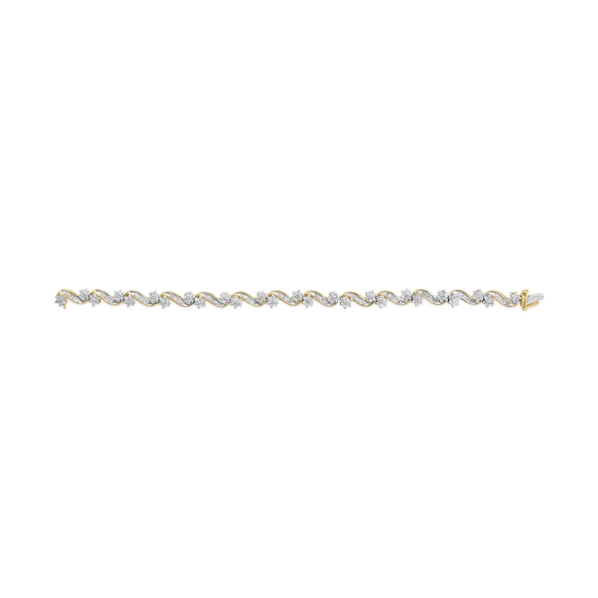 10k Yellow Gold 3.00 Ctw Round-Cut and Baguette-Cut Bracelet