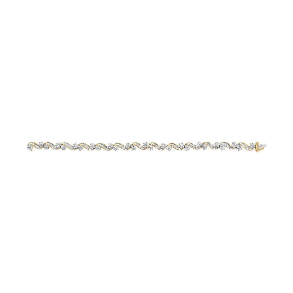10k Yellow Gold 3.00 Ctw Round-Cut and Baguette-Cut Bracelet