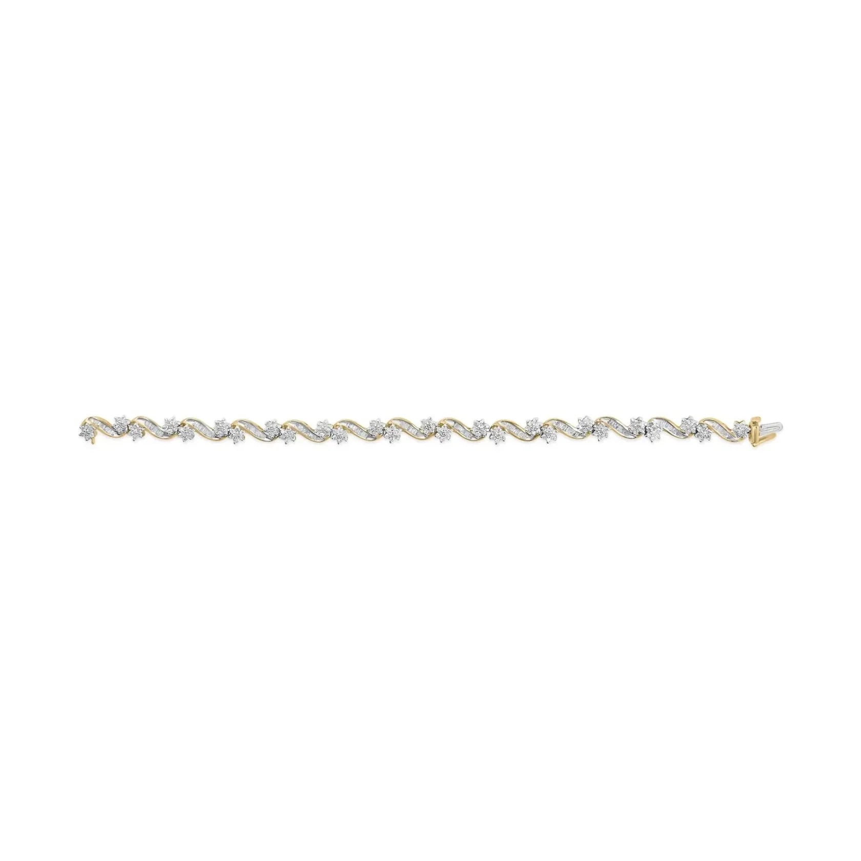 10k Yellow Gold 3.00 Ctw Round-Cut and Baguette-Cut Bracelet