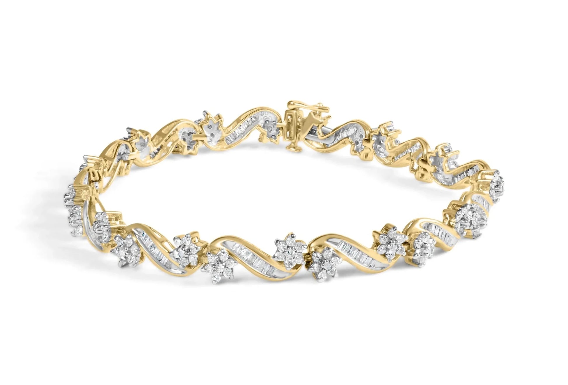 10k Yellow Gold 3.00 Ctw Round-Cut and Baguette-Cut Bracelet
