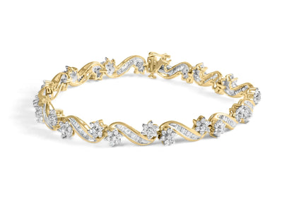 10k Yellow Gold 3.00 Ctw Round-Cut and Baguette-Cut Bracelet