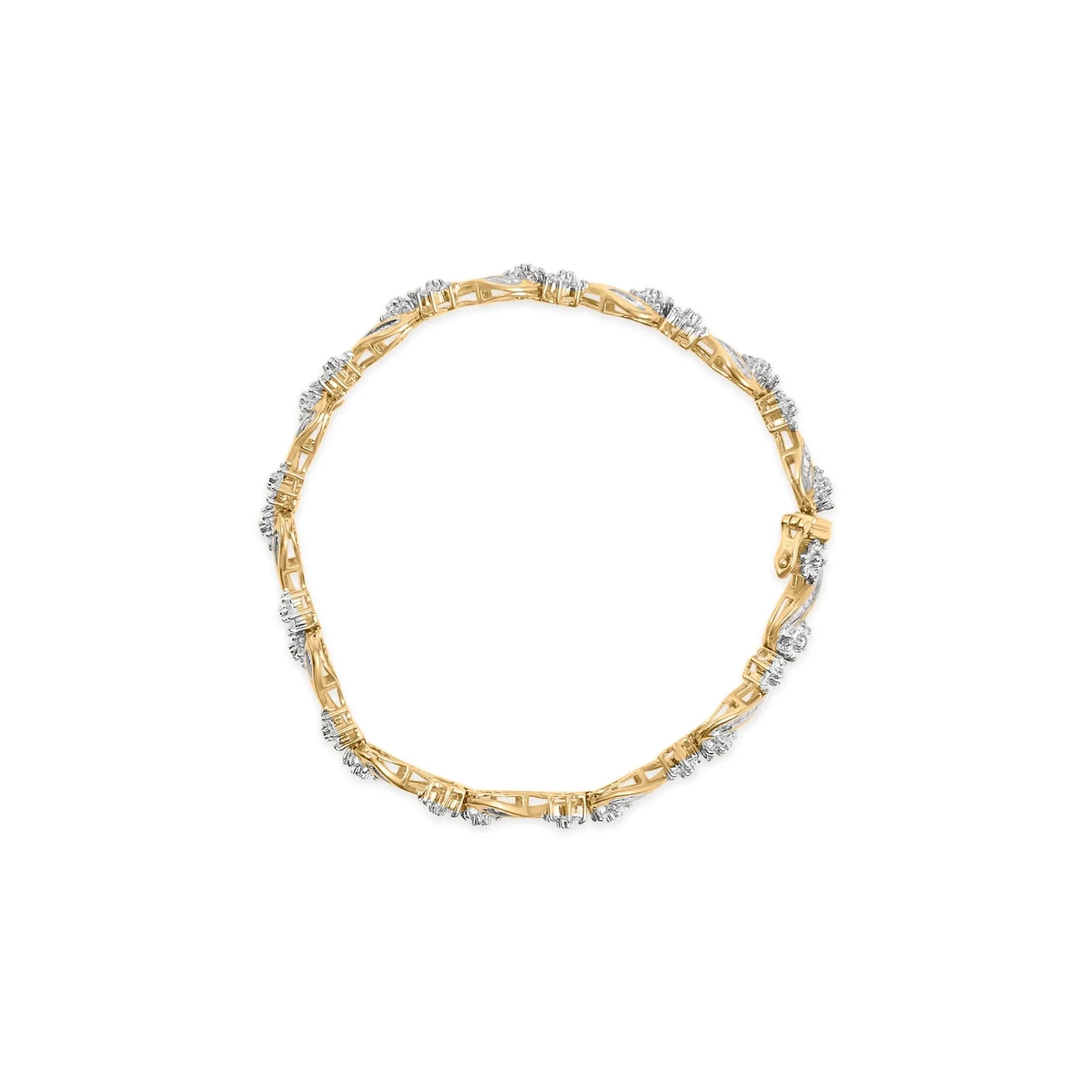 10k Yellow Gold 3.00 Ctw Round-Cut and Baguette-Cut Bracelet