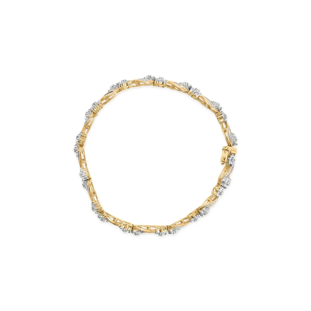 10k Yellow Gold 3.00 Ctw Round-Cut and Baguette-Cut Bracelet