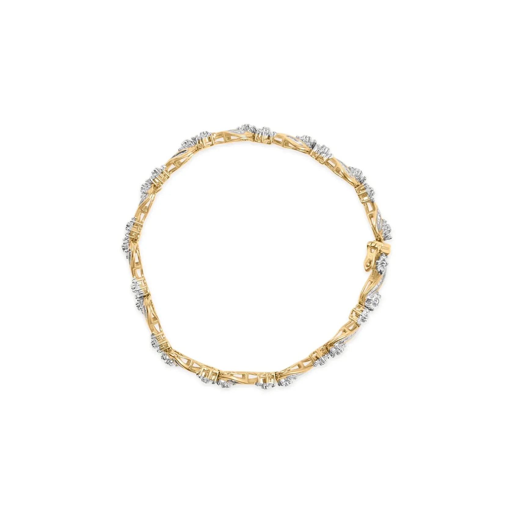 10k Yellow Gold 3.00 Ctw Round-Cut and Baguette-Cut Bracelet