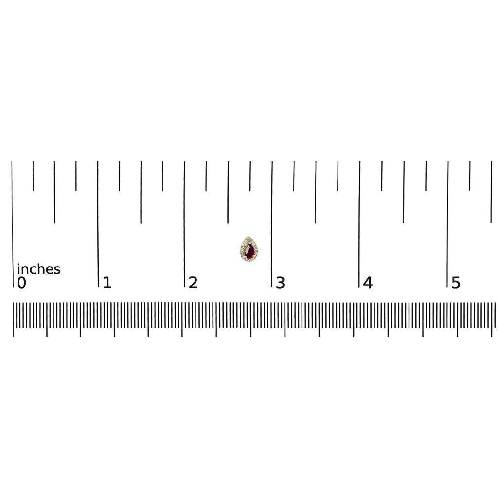 10K Yellow Gold 5X3 MM Pear - Cut Ruby and 1/7 Cttw Diamond Halo Stud Earrings (I - J Color, I1 - I2 Clarity) - Nobiliving