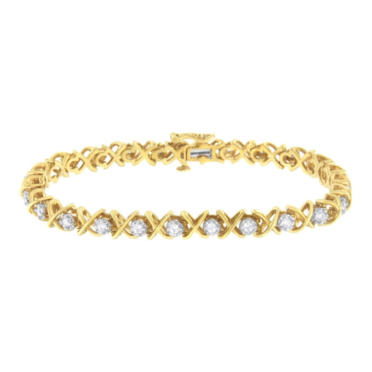 10K Yellow Gold Plated Sterling Silver 1 cttw Diamond Link Bracelet (J - K Clarity, I1 - I2 Color) - Size 7" - Nobiliving