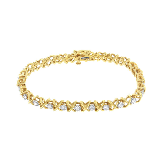 10K Yellow Gold Plated Sterling Silver 1 cttw Diamond Link Bracelet (J - K Clarity, I1 - I2 Color) - Size 7" - Nobiliving