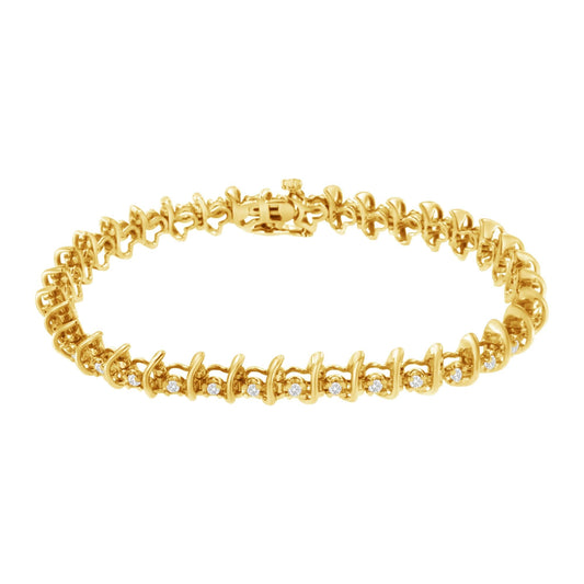 10KT Yellow Gold Plated .925 Sterling Silver 1 cttw Prong - Set Diamond Link Bracelet (J - K, I1 - I2) - 7.5" - Nobiliving