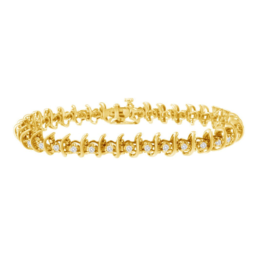 10KT Yellow Gold Plated .925 Sterling Silver 1 cttw Prong - Set Diamond Link Bracelet (J - K, I1 - I2) - 7.5" - Nobiliving